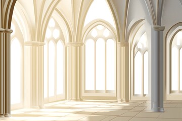 Obraz premium Bright and Majestic Gothic Hall Interior with Sunlit Arched Windows