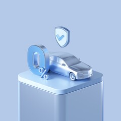 Zero percent and car with safety shield. 3d render fintech concept. 