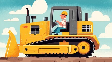 Colorful illustration of a construction vehicle operator.