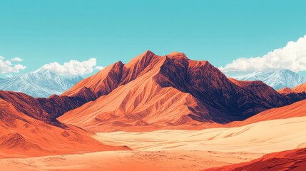 Naklejka premium Red mountains in Kyzyl-Chin valley, also called as Mars valley. Altai, Siberia, Russia illustration , no logos, no brands