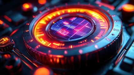 Futuristic control panel with glowing circular display