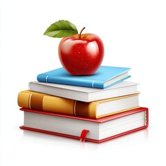Stack of Colorful Books with a Fresh Apple on Top