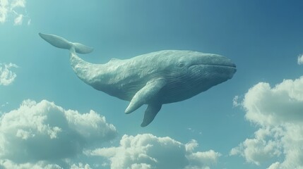 Fototapeta premium A large whale flying above on the blue sky.