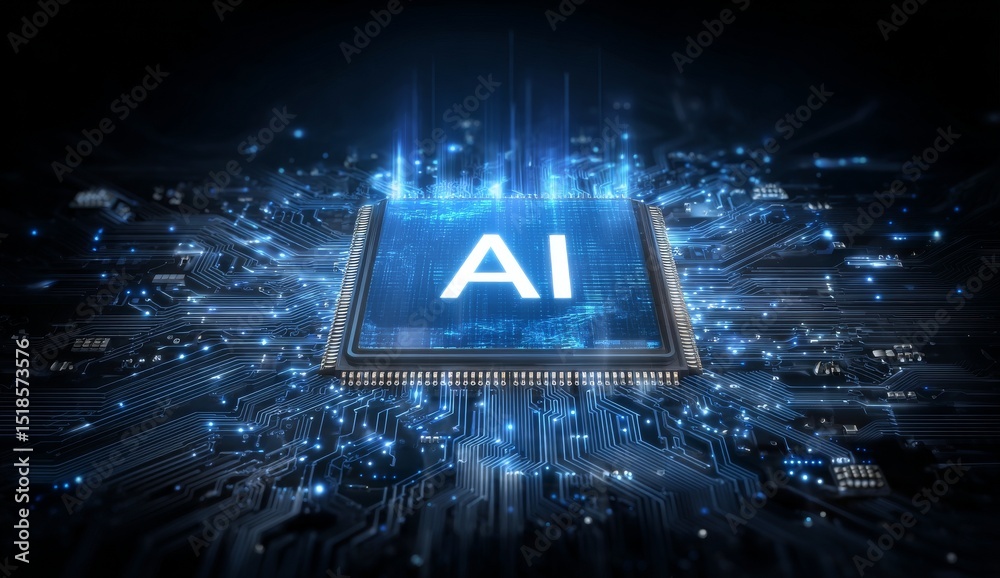 Aufkleber AI technology and digital stock are intertwined with computer tech network innovation and AI data