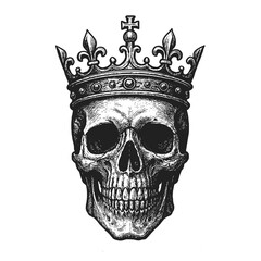 Vintage Skull with Royal Crown Vector Illustration