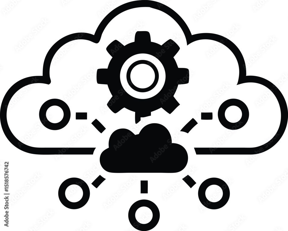 Poster minimal cloud based service icon in black with transparency for design