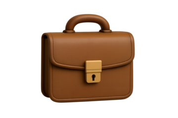 A brown leather briefcase with a golden lock, a classic design for professionals and business people.