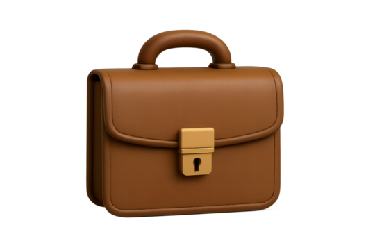 A brown leather briefcase with a golden lock, a classic design for professionals and business people. - Powered by Adobe