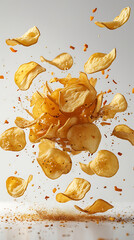 Potato chips on a white background as a colorful and tasty snack.