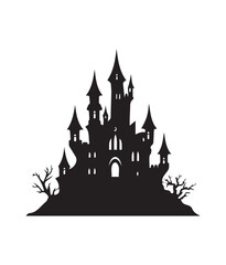Obraz premium Mysterious silhouette castle: A shadowy silhouette of a magnificent castle emerges from a dark, captivating realm, standing as a symbol of history, power, and enigma.