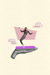 Poster banner creative photo collage of happy girl guy stand phone screen bubble notification...