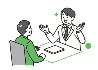 Sales man business scene. Business People meeting with potential new employee. business meeting with a presenter explaining data on a whiteboard to colleagues.