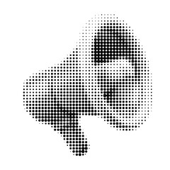 Vector retro halftone megaphone design in dotted pixel art style, ideal for vintage illustrations, collage templates, pop art graphics, protest posters, and creative retro-inspired compositions