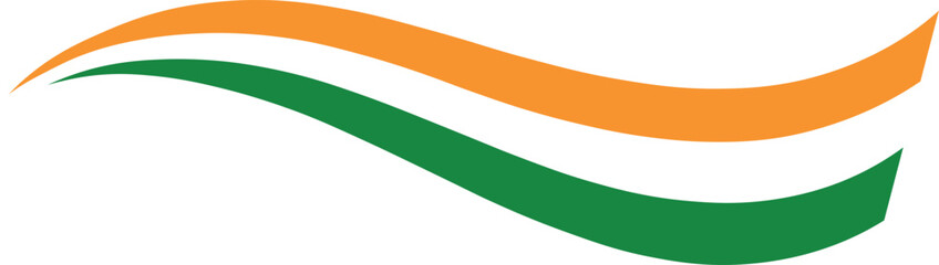 Indian Flag Tricolor Rainbow Curvy Design Wavy Saffron White and Green Stripe Abstract Swoosh Design Dynamic Saffron White and Green Flowing Lines with Navy Blue Chakra Made in India © GraphicGalaxy