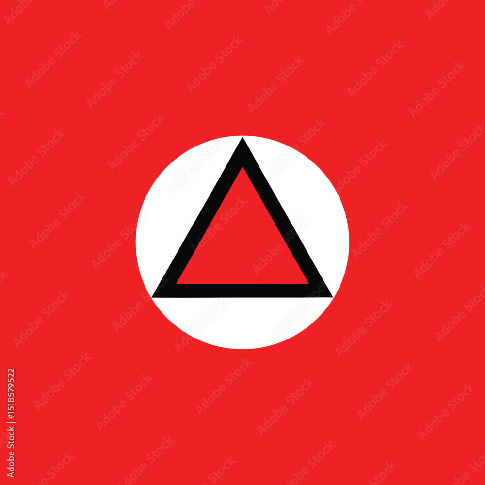 Poster geometric design with red triangle centered in white circle and a red background