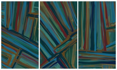 Modern interior triptych. The picture is painted by hand on a tablet.