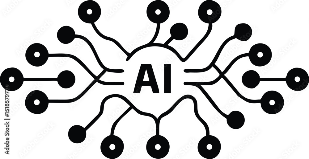 Poster abstract ai neural network data flow silhouette design representing technology concept