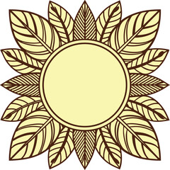 Elegant Leaf Frame with Circular Center for Text or Design Botanical Border with Natural Elements Pale Yellow and Brown Color Palette