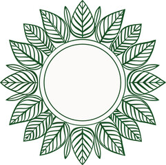 Elegant Circular Frame of Green Leaves with Veins Perfect for Invitations Logos or Botanical Designs Isolated on White Background with Space for Text