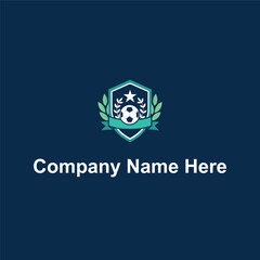 Shield soccer ball laurel stars ribbon dark blueteal 