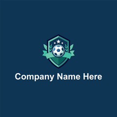 Shield soccer ball laurel stars ribbon dark blueteal © azadhossain