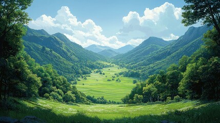 Fototapeta premium A valley between mountains on a sunny day