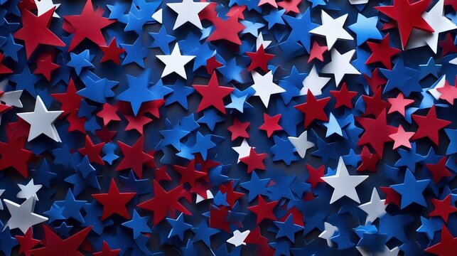 Red, white, blue stars; festive, patriotic background.