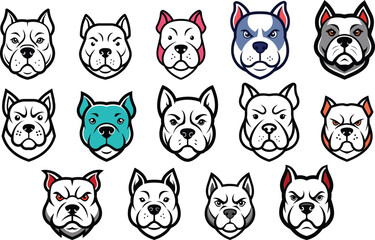 Fototapeta premium Pit Bull Dog Face Logo Set Vector Illustration
