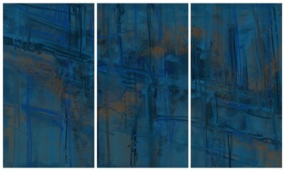 Modern interior triptych. The picture is painted by hand on a tablet.