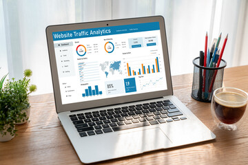Computer software for website traffic analytics data on computer screen. Concept of SEO search engine optimization and customer targeting for online business snugly