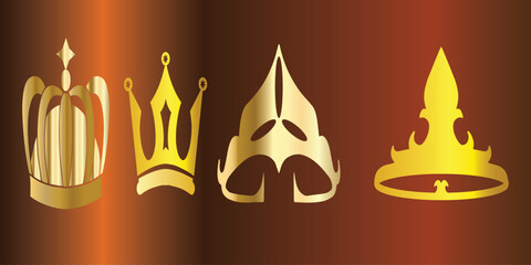 Collection of Four Distinct Crown Designs with Golden Accents on a Rich Gradient Background