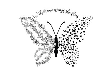 Butterfly Quote Design - With Brave Wings She Flies