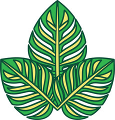 Stylized Green and Yellow Leaves Illustration with Bold Outline Organic Design Element for Graphic Design Nature Inspired Art and Decorative Purposes on White Background