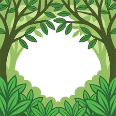 Cartoon Forest Frame with Trees and Bushes Featuring a White Space in the Middle for Text Image or Other Design Elements Perfect for Invitations