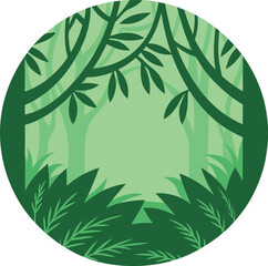 Green Forest Illustration in a Circle Frame with Trees Bushes and Foliage Ideal for Nature Themed Designs and Creative Projects Simple and Modern