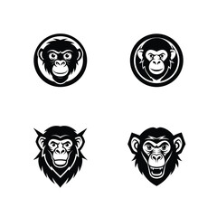 Set of chimpanzee head silhouette ideal for jungle and wildlife designs vector illustration.