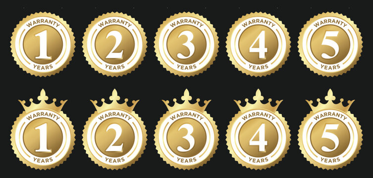 Warranty Golden Seal Set: 1-5 Year Guarantee Badges | Product Assurance and Extended Coverage