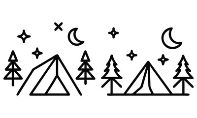 A vector illustration set of camping icons featuring a campfire and a Christmas tree, perfect for winter holiday travel designs