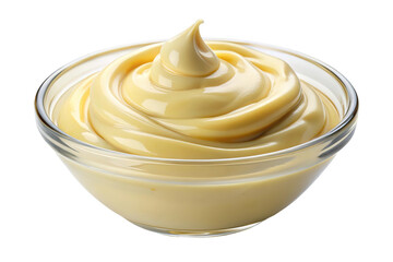 Delicious creamy custard in a glass bowl swirled texture