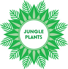 Stylized Jungle Plants Circle Frame with Tropical Leaves and Green Color Palette Perfect for Invitations Logos and Botanical Designs with a Fresh and Vibrant Feel