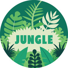 Vibrant Jungle Illustration with Lush Green Foliage and Bold Typography Perfect for Nature Themed Designs Tropical Prints and Exotic Backgrounds for Creative Projects and Marketing Materials