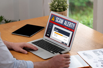 Cyber security software show alert of cyber attack for protection brisk. Danger from virus, phishing and cyber fraud.