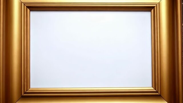 Elegant empty golden picture frame against rustic wood planks background, providing space for text, artwork, or photographs.
