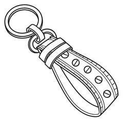 Leather keychain with metal ring isolated on white background
