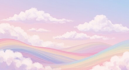 Dreamy pink clouds over soft hills.