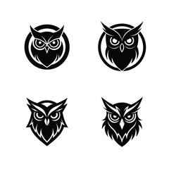 Set of owl head silhouette ideal for mysterious and nocturnal bird designs vector illustration.