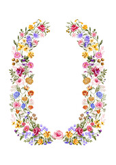 Frame wreath of flowers in watercolor style