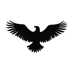 Obraz premium Silhouette of a majestic eagle with wings spread wide against a clean white background