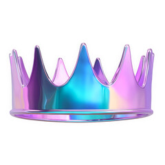 3D holographic chrome crown in Y2K style. Shiny reflective, liquid pastel colors, molten metal texture, dreamy and colorful metallic sheen.