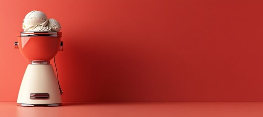 Stylish Ice Cream Maker Product Banner Featuring Vibrant Red Setting With Ample Space on Right Side for Branding